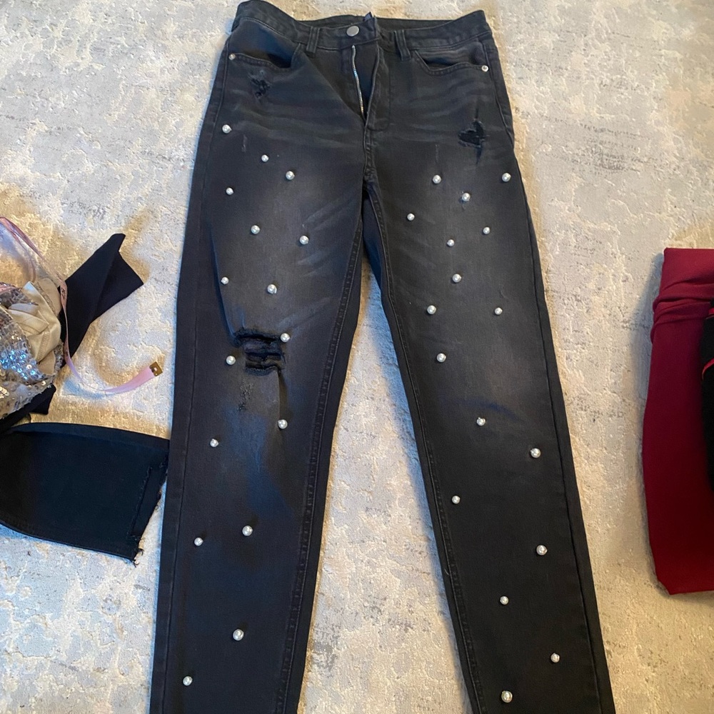 Forever 21 pearl detailed jeans